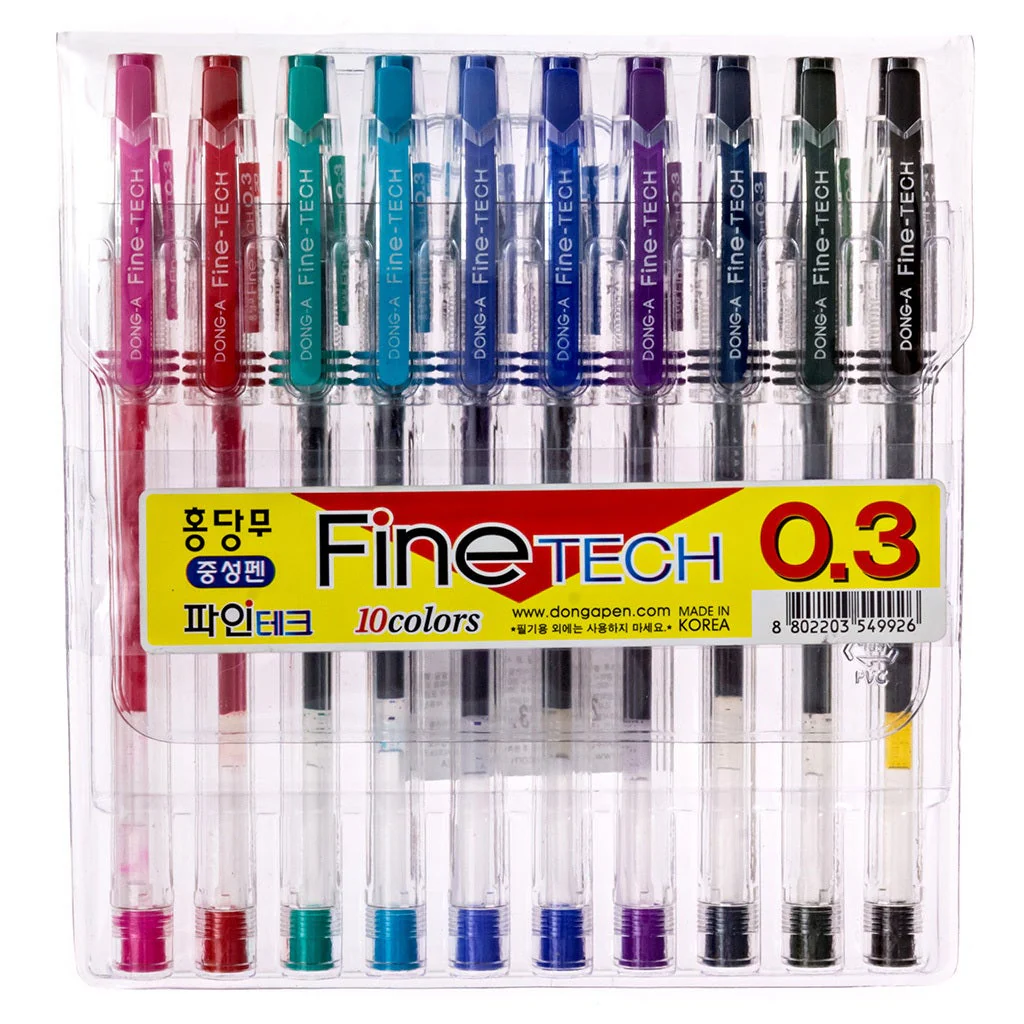 DONG-A Fine-Tech Gel Ink Rollerball Pen, 0.3mm (10 Color Set)
