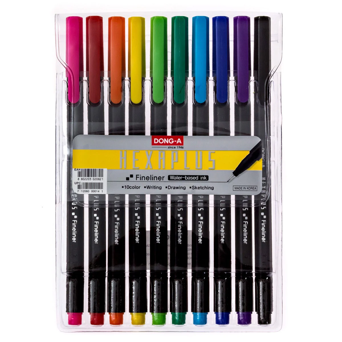 DONG-A Hexaplus Fineliner Pen, 0.4mm (10 Color Set)